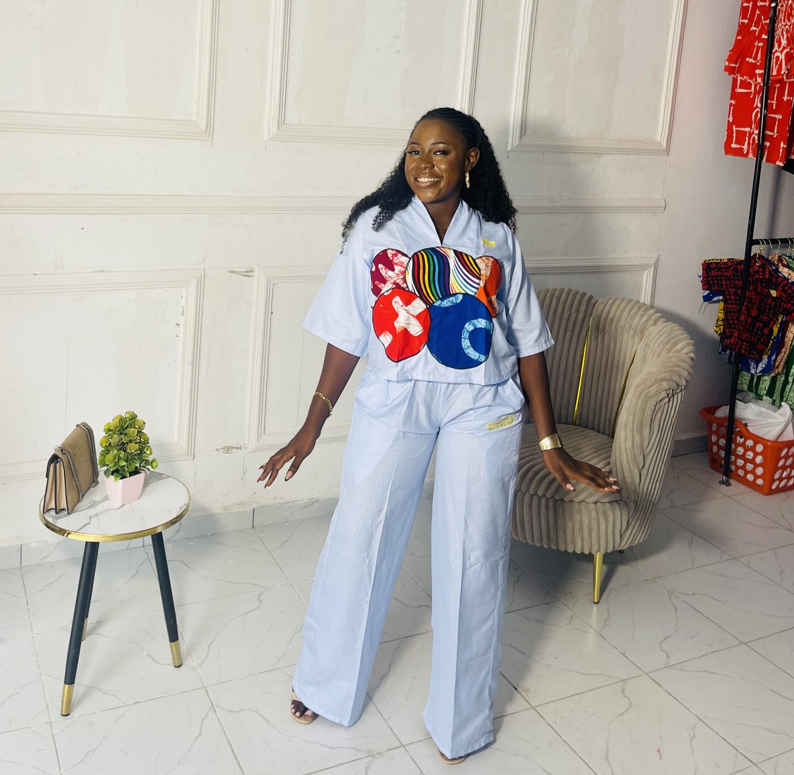 White Ankara Patch Dress