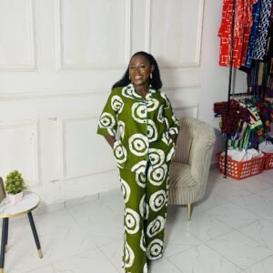 Two piece green and white with split at the back