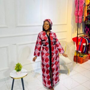 Sa long red and white gown